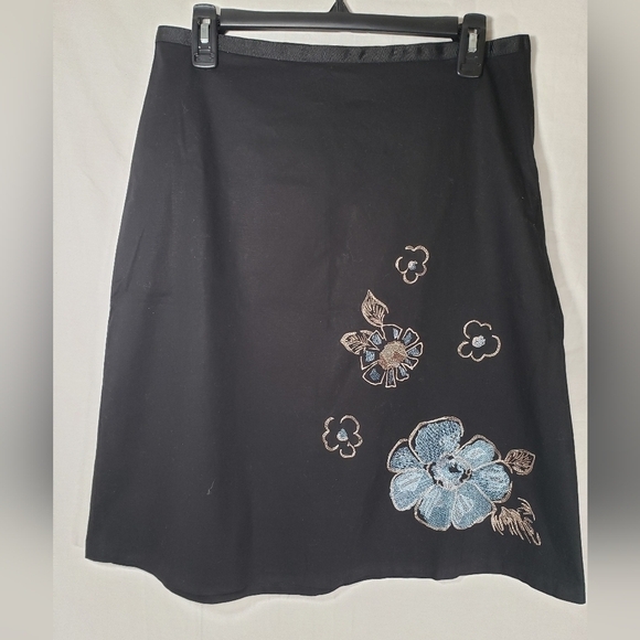 Jonathan Martin Black Embroidered Floral Swing 60's Skirt Sz M - Picture 2 of 6